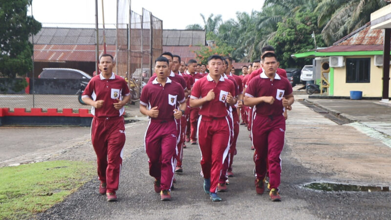 Satbrimob Polda Sumsel Batalyon B Pelopor Rutin Laksanakan Olahraga Pagi