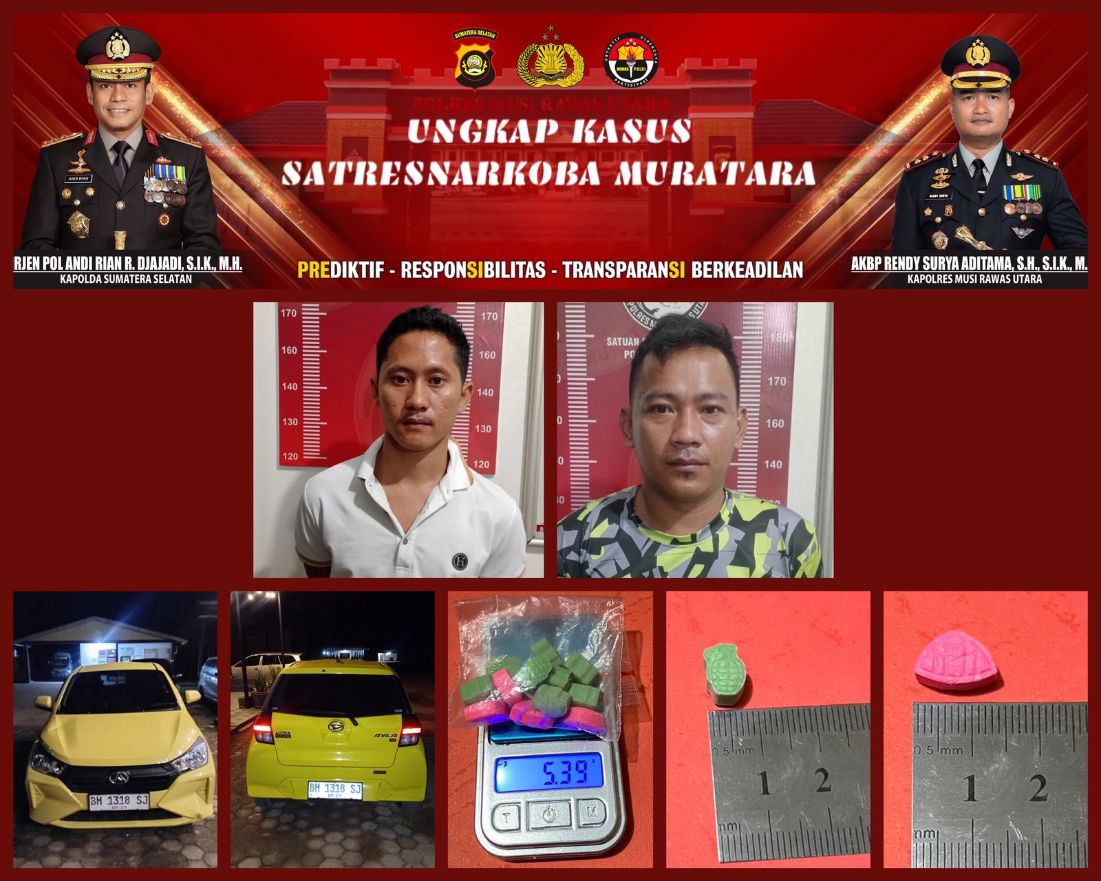Dua Orang Pengedar Barang Jenis Extacy. Berhasil Ditangkap Oleh Satres Narkoba Muratara