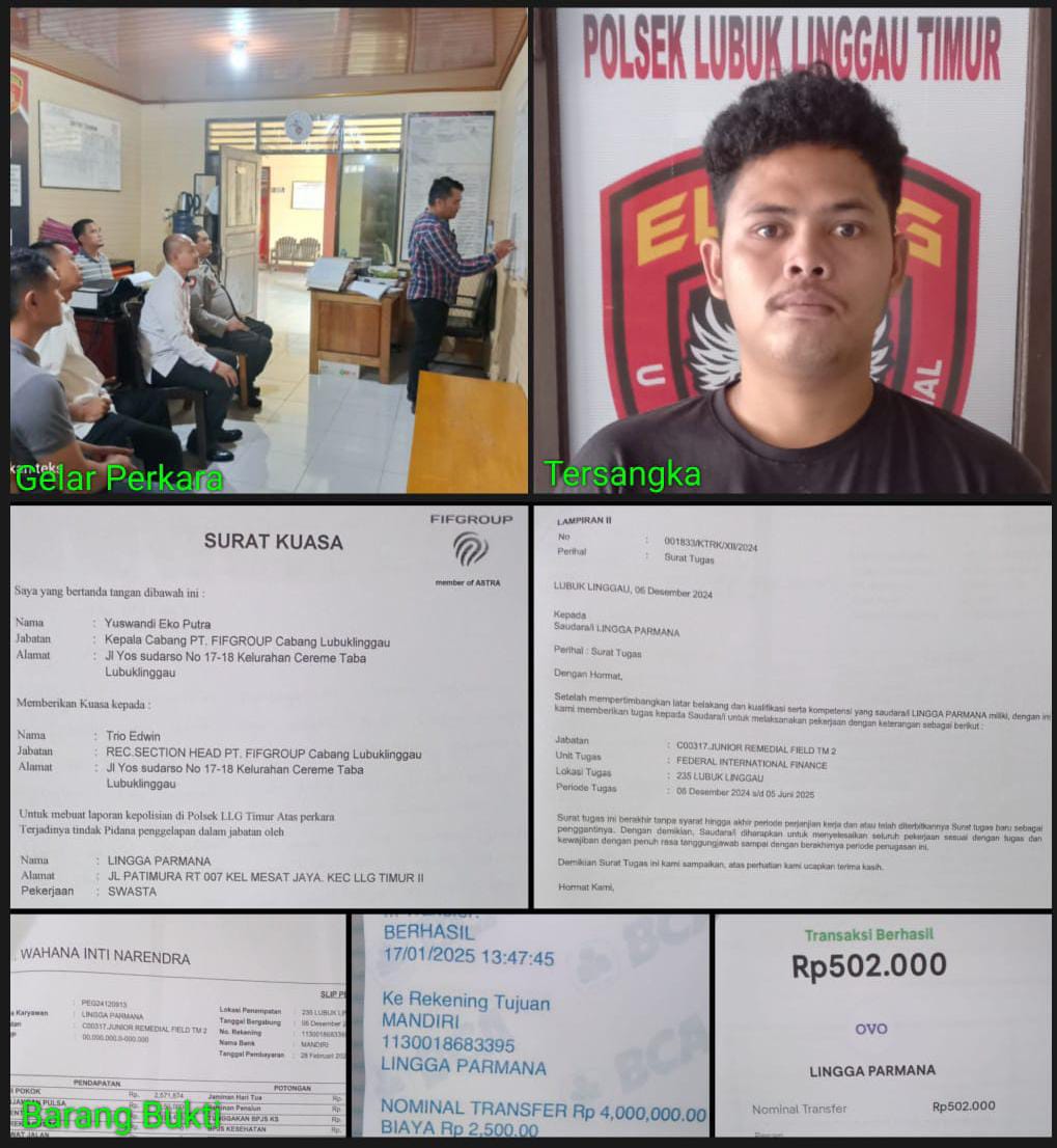 Mantan Karyawan leasing PT. FIFGROUP Lubuklinggau Gelapkan Cicilan Nasabah Selama 6 Bulan, Akhirnya Diamankan Tim Elang Timur