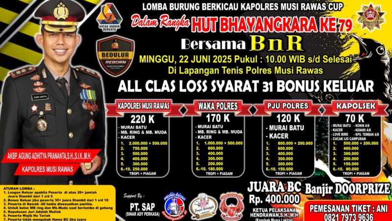 Ajang Silaturahmi dan Pelestarian Burung di Hari Bhayangkara ke-79, Kapolres Musi Rawas Gelar Lomba Burung Berkicau Kapolres Cup