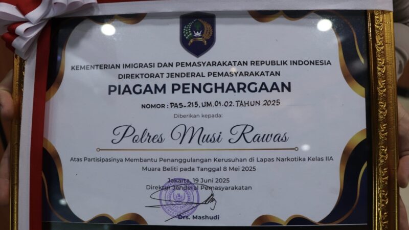 Aksi Nyata Berbuah Apresiasi, Polres Musi Rawas Terima Tiga Penghargaan Bergensi di Hari Bhayangkara Ke-79