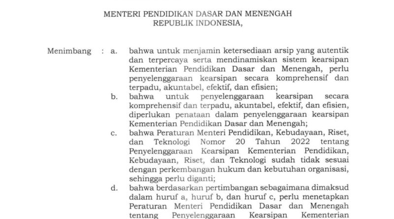 Kemendikdasmen Tetapkan Permendikdasmen Nomor 7 Tahun 2026 tentang Penyelenggaraan Kearsipan