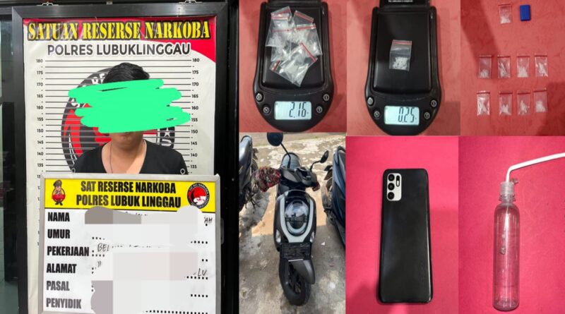 SATRESNARKOBA POLRES LUBUK LINGGAU MERINGKUS SEORANG PENGEDAR SABU,LOKASI DI JALAN BUKIT SULAP KELURAHAN WIRA KARYA