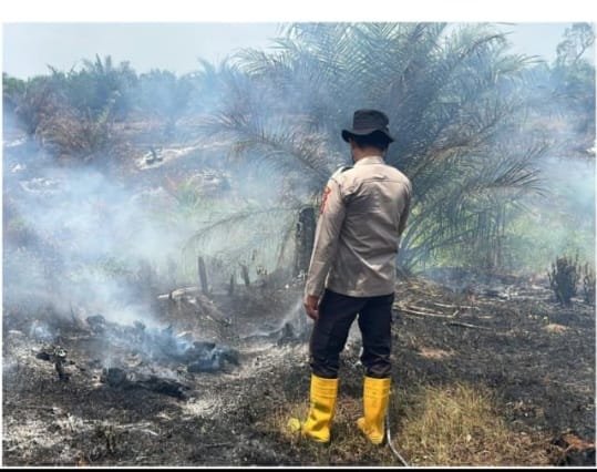 Titik Panas Muncul di Semeteh, Personel Polsek Muara Lakitan Polres Musi Rawas Sigap Cek Lokasi Karhutla